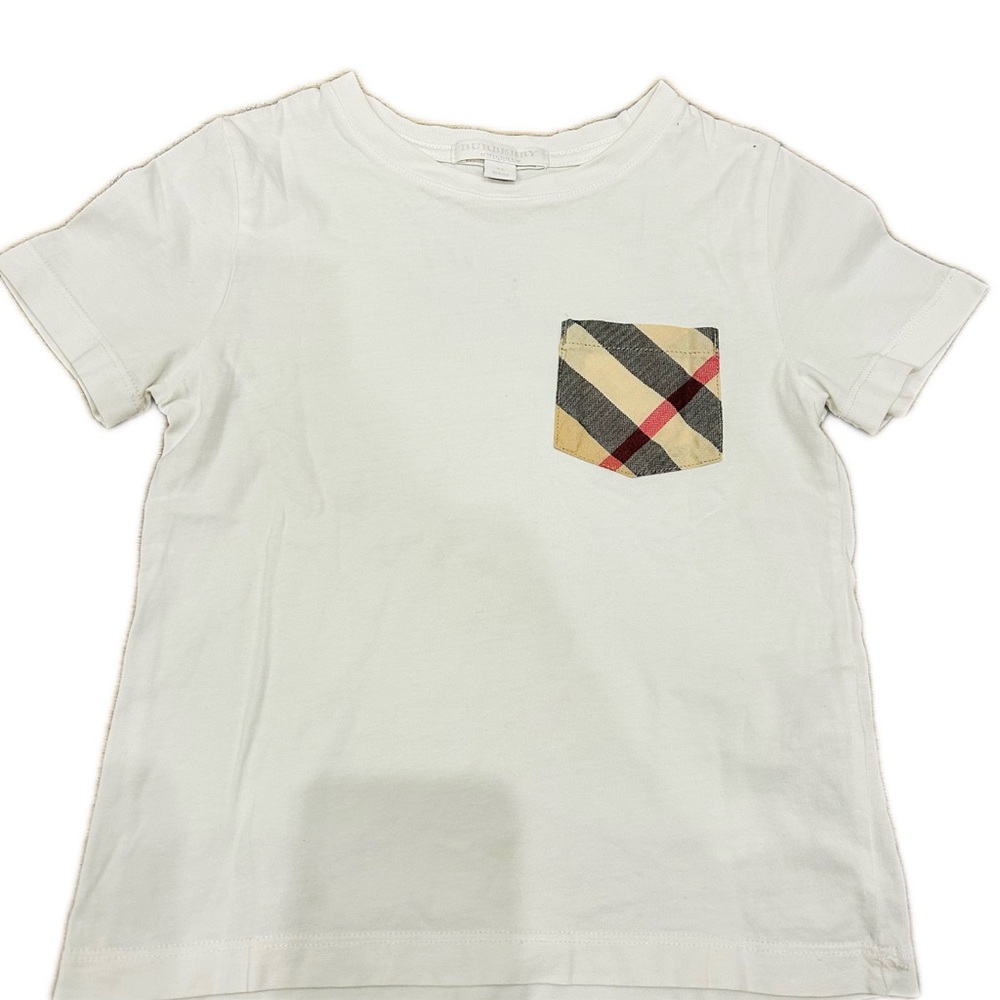 Authentic Burberry White Tee with Plaid Accent
